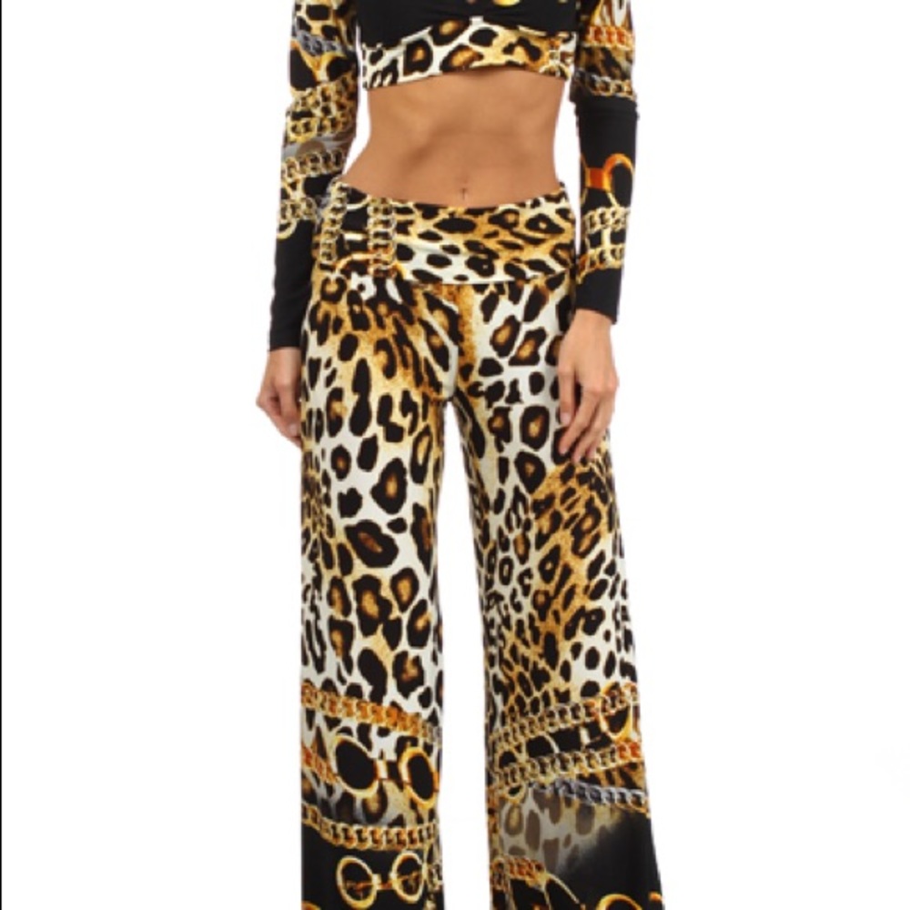 Two piece animal print pant set